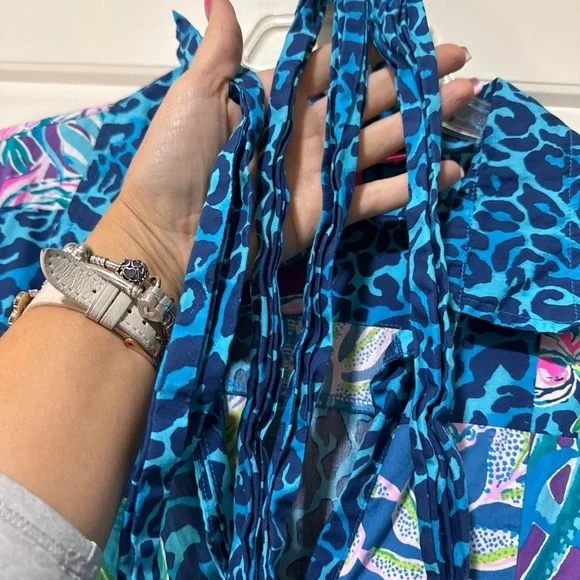 Lilly Pulitzer Vibrant Blue and Pink Long Sleeve Dress midi anniversary 16 rare - Picture 10 of 13